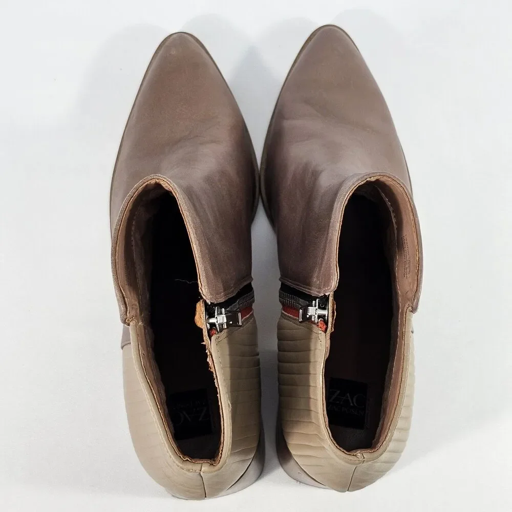 Zac Zac Posen Tanesha Block Heel Ankle Boots Taupe Beige Leather Size 10M